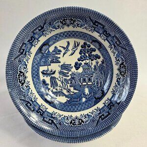 TWO Churchill Blue Willow Coupe Cereal Bowl Georgian Shape Smooth Edge England